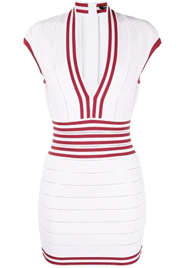 Balmain ribbstickad fodralklänning - Vit