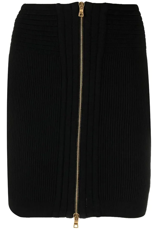 Balmain ribbstickad kjol med dragkedja - Svart