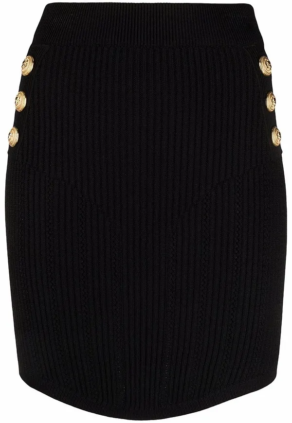 Balmain ribbstickad kjol med knappdetalj - Svart