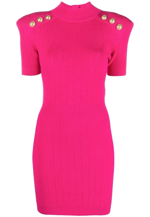 Balmain ribbstickad kortärmad klänning - Rosa