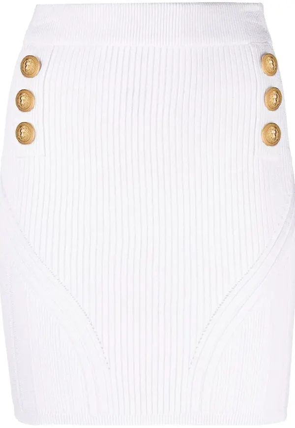 Balmain ribbstickad minikjol - Vit