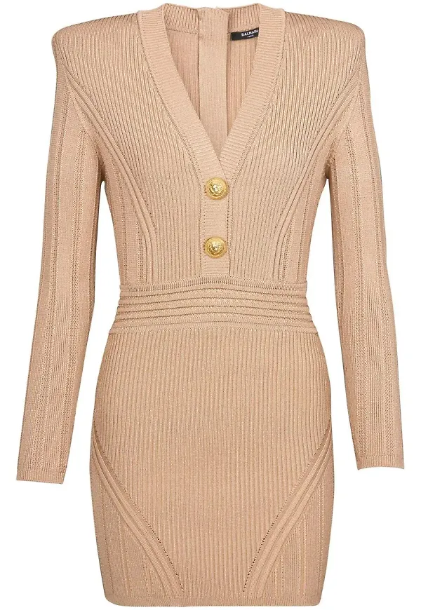 Balmain ribbstickad miniklänning - Brun