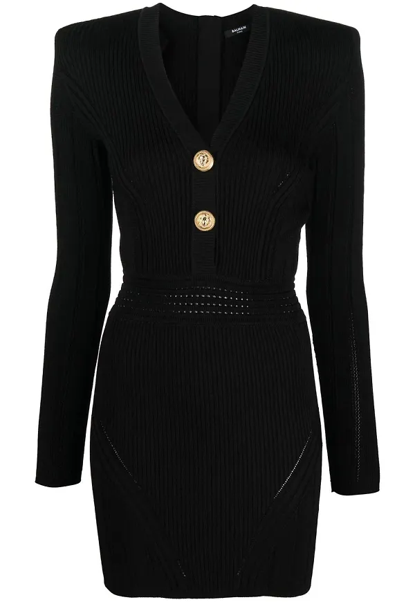 Balmain ribbstickad miniklänning - Svart