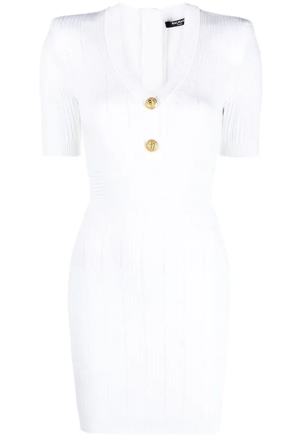 Balmain ribbstickad miniklänning - Vit