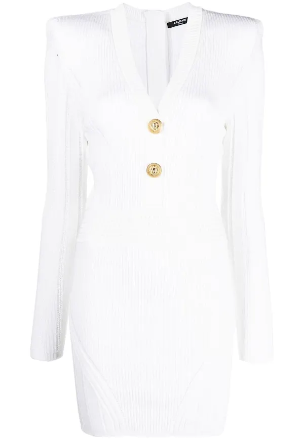 Balmain ribbstickad miniklänning - Vit