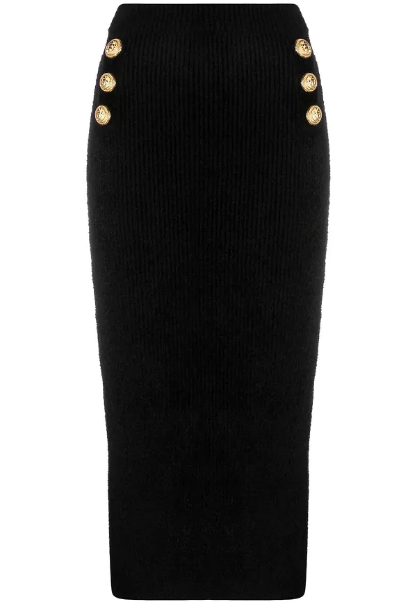 Balmain ribbstickad pennkjol - Svart