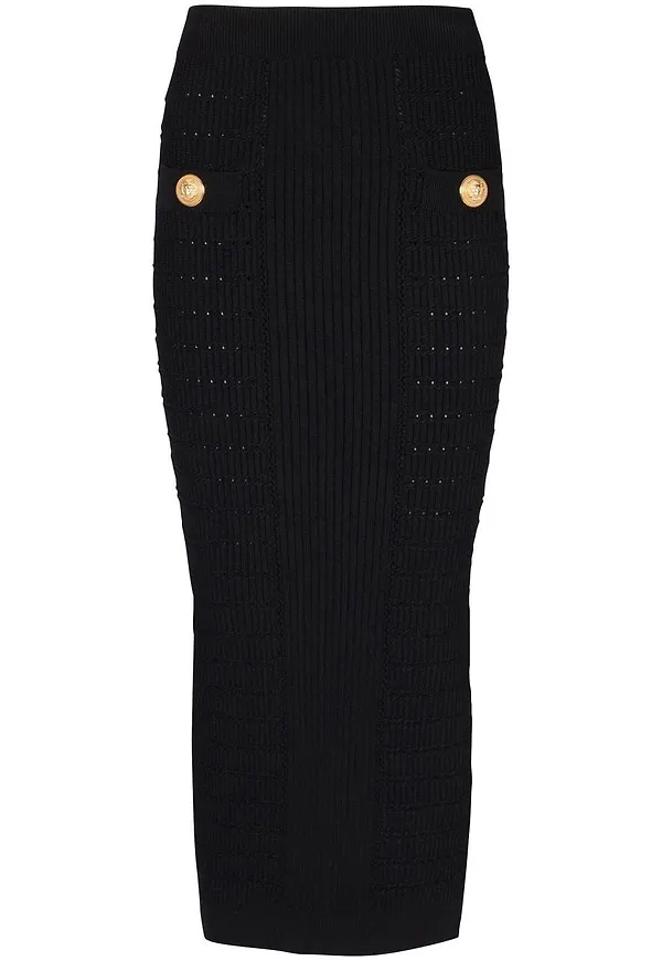 Balmain ribbstickad pennkjol - Svart