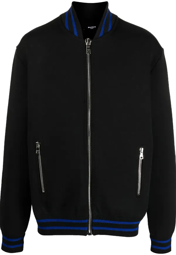 Balmain ribbstickad tröja med dragkedja - Svart