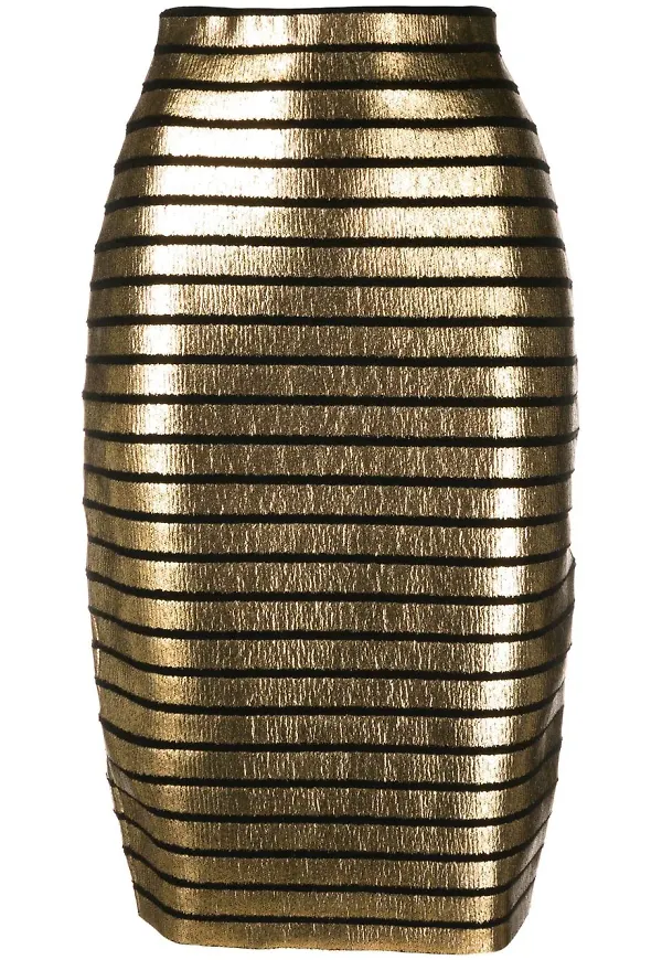 Balmain RWB midikjol med randdetalj - Guldfärgad