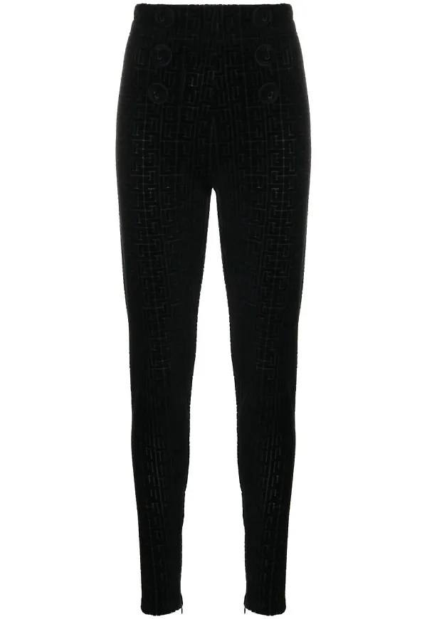 Balmain sammetsbyxor med monogram - Svart