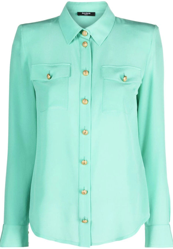 Balmain sidenskjorta - Grön