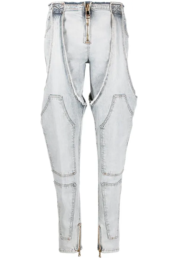 Balmain skiktade jeans med dragkedja - Blå