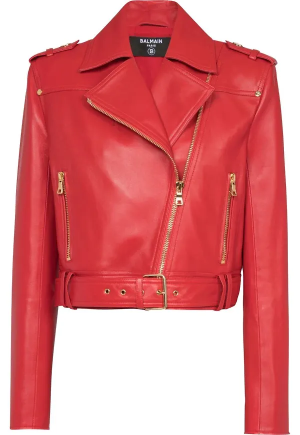 Balmain skinnjacka i bikermodell - Röd
