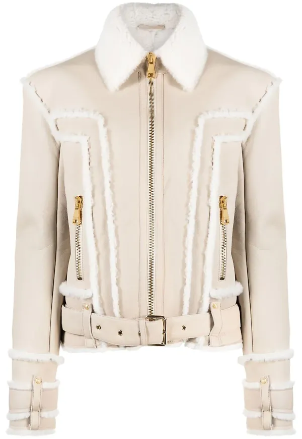Balmain skinnjacka med fårskinnskant - Neutral