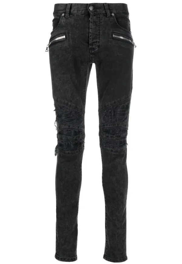 Balmain skinny-jeans med osydd fåll - Svart