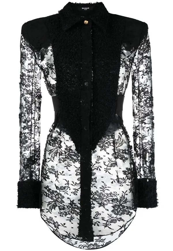 Balmain skjorta med spetspanel - Svart