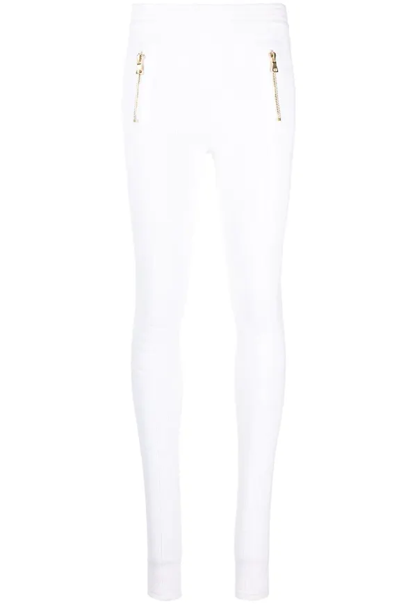 Balmain smala leggings med panel - Vit