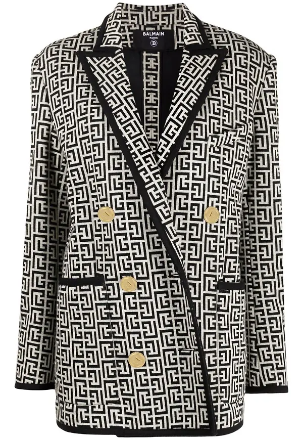 Balmain stickad blazer med monogram - Neutral