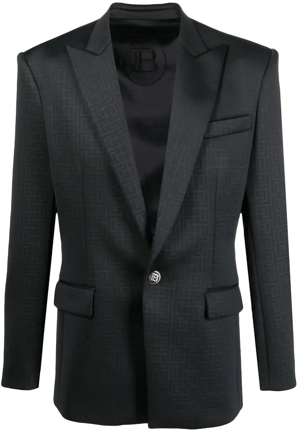 Balmain stickad blazer med monogram - Svart