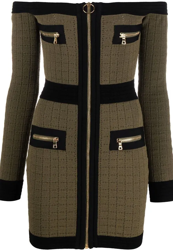 Balmain stickad cold shoulder-klänning - Grön