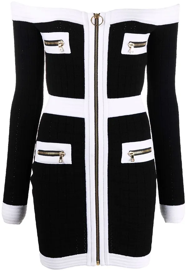 Balmain stickad cold shoulder-klänning - Svart
