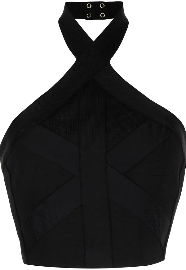 Balmain stickad croptop med halterneck - Svart
