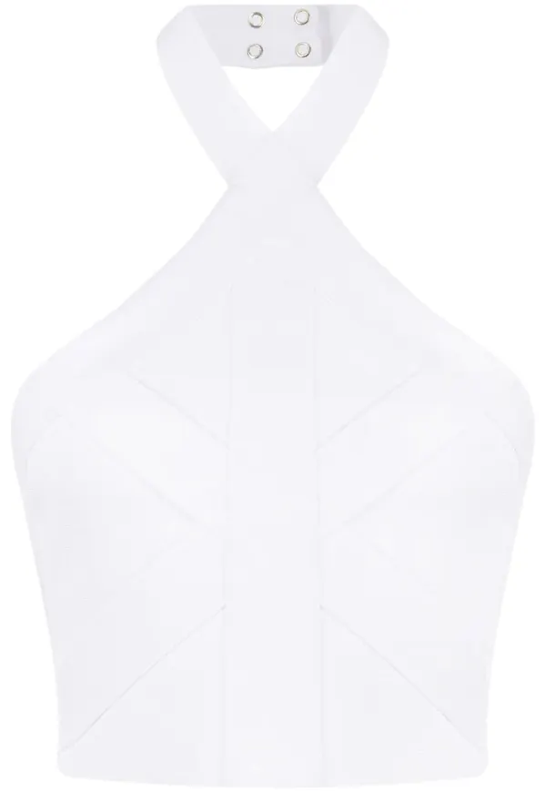 Balmain stickad croptop med halterneck - Vit