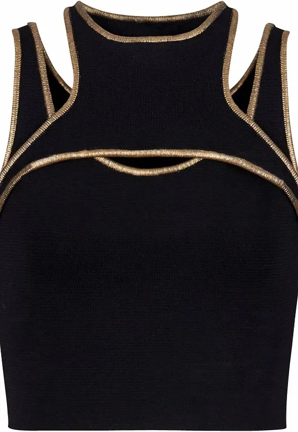 Balmain stickad croptop med kontrastkant - Svart