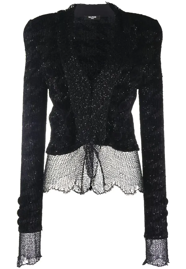Balmain stickad jacka med knytning - Svart
