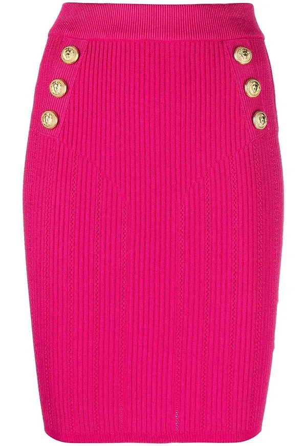 Balmain stickad kjol med hög midja - Rosa