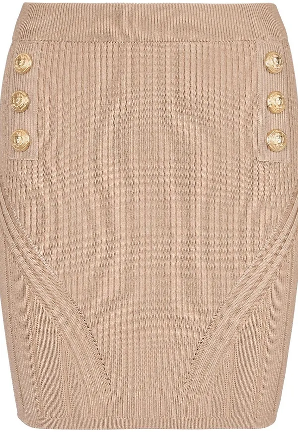 Balmain stickad kjol med knappar - Brun