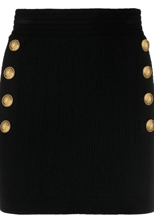 Balmain stickad kjol med knappdetalj - Svart