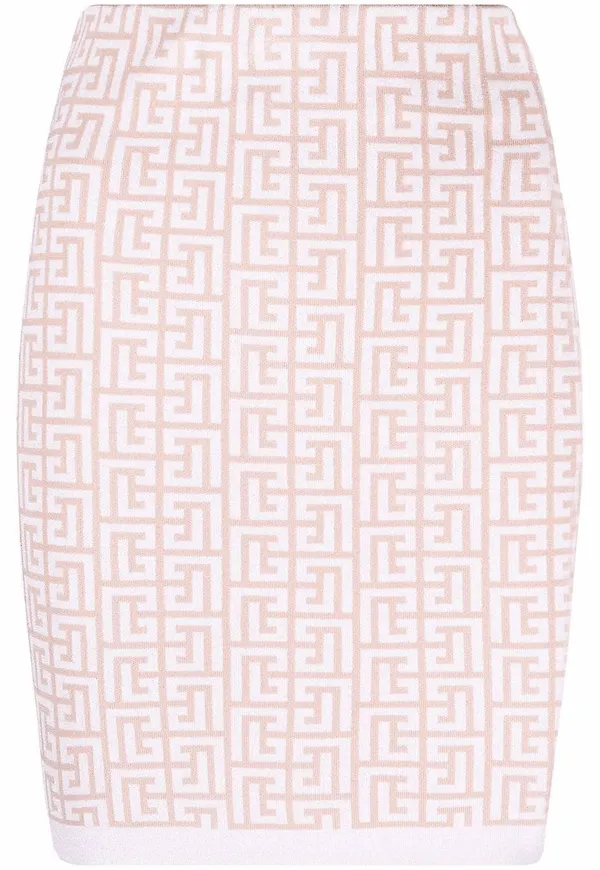 Balmain stickad kjol med monogram - Neutral