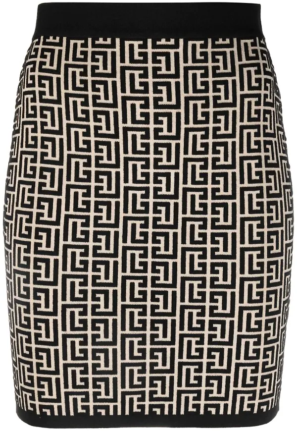 Balmain stickad kjol med monogram - Svart