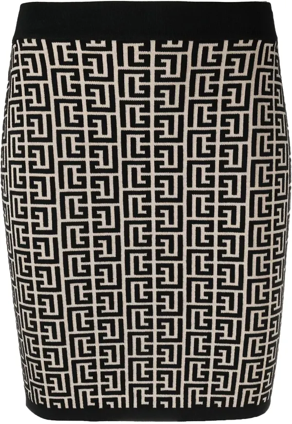 Balmain stickad kjol med monogram - Svart