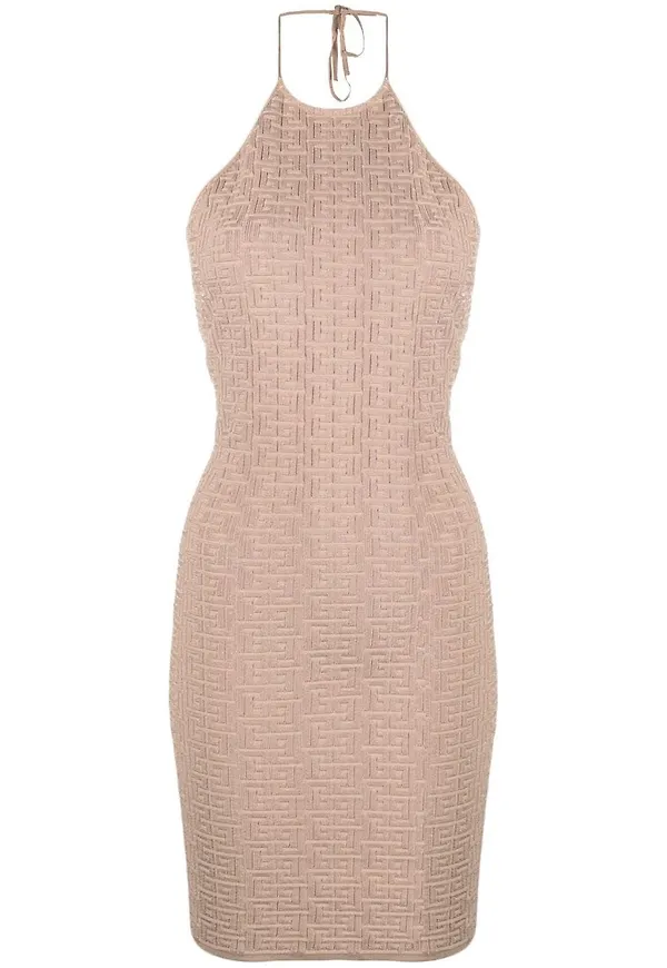 Balmain stickad klänning med monogram - Neutral
