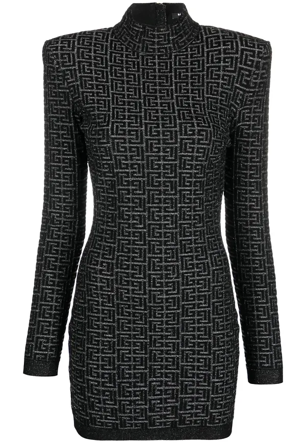 Balmain stickad klänning med monogram - Svart