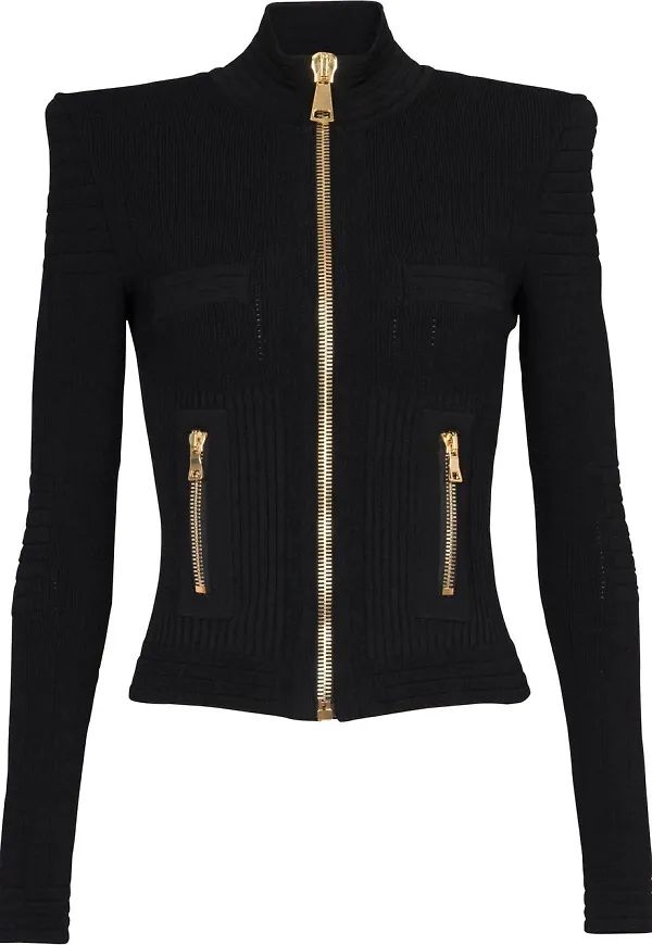 Balmain stickad kofta med dragkedja - Svart