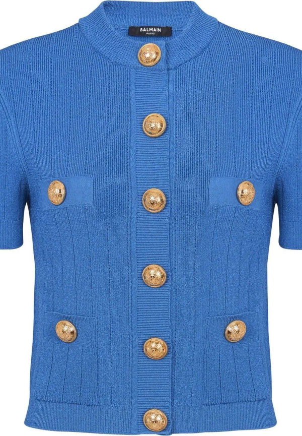 Balmain stickad kofta med knappdetalj - Blå