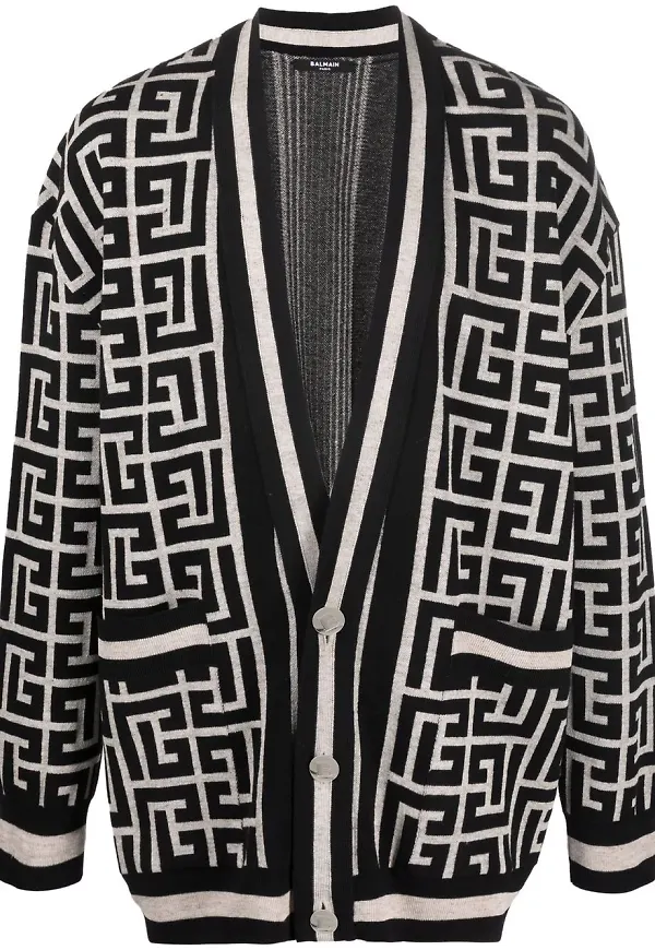 Balmain stickad kofta med monogram - Svart