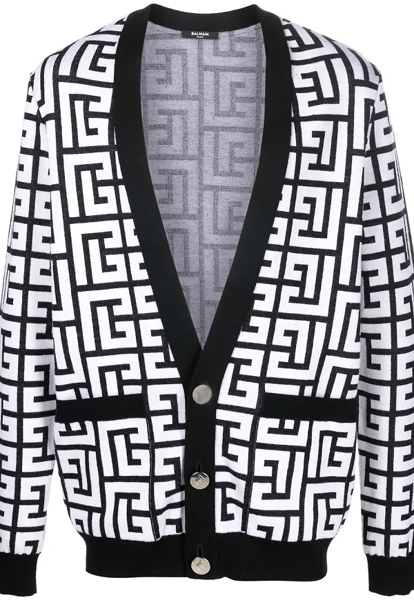 Balmain stickad kofta med monogram - Svart