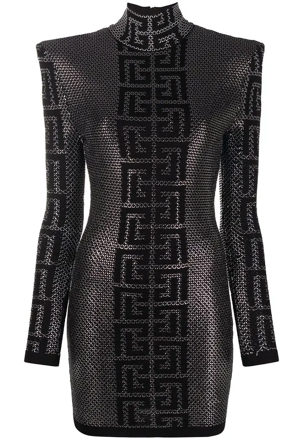 Balmain stickad midiklänning med monogram - Svart
