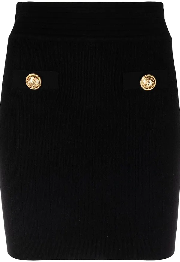 Balmain stickad minikjol med knäppning - Svart