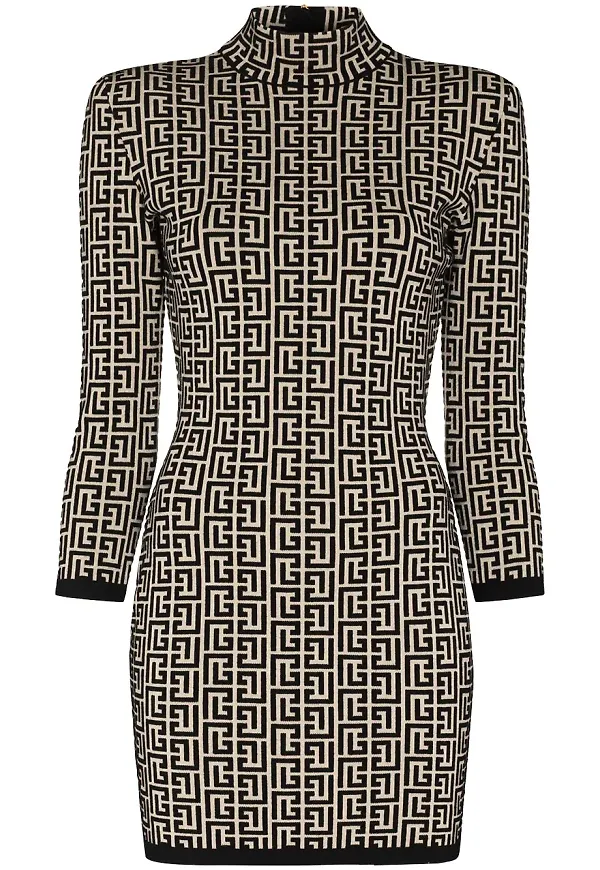 Balmain stickad miniklänning med monogram - Svart