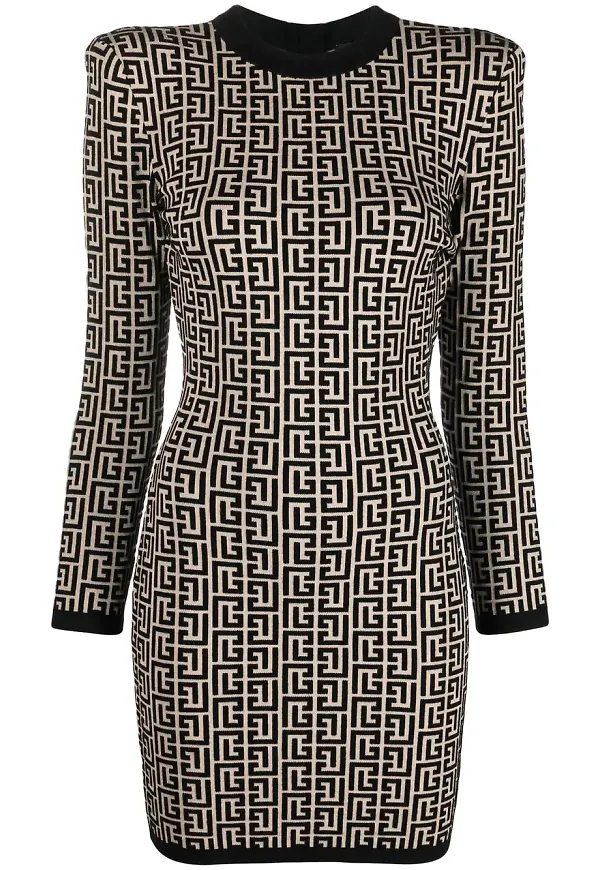 Balmain stickad miniklänning med monogram - Svart