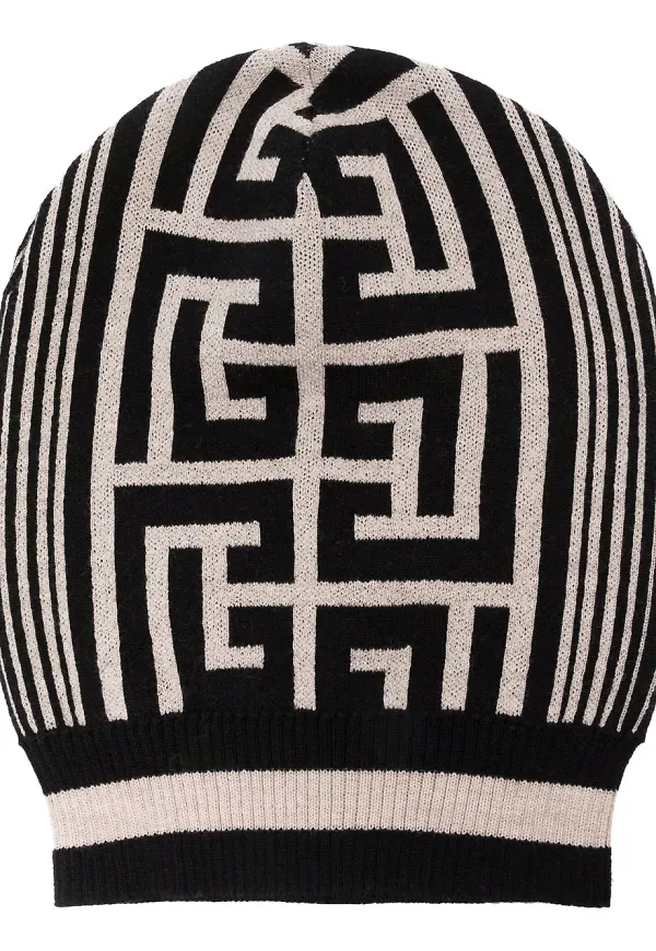 Balmain stickad mössa med monogram - Svart