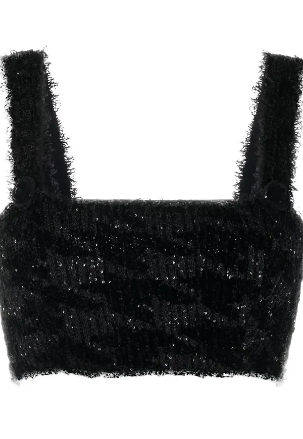 Balmain stickad paljettprydd croptop - Svart