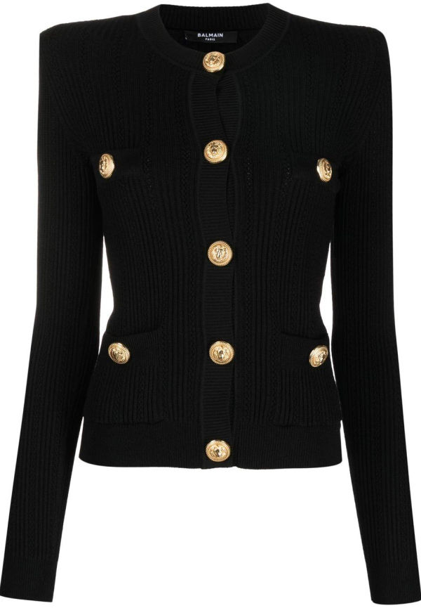 Balmain stickad topp med knäppning - Svart