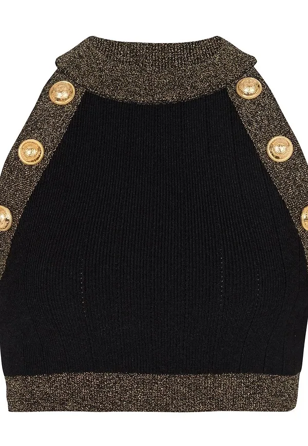 Balmain stickad topp med kontrastkant - Svart