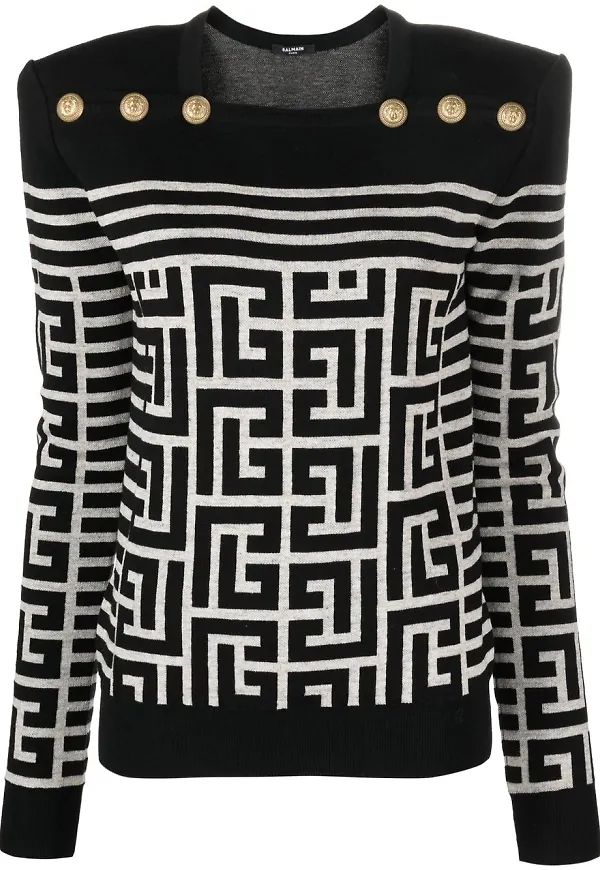 Balmain stickad topp med monogram - Svart